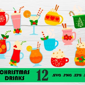 Christmas Drinks svg, Clipart Christmas svg, Party Clipart, Cocktail svg, Drinks Watercolorsvg, Cocktail PNG,print file,printables,svg file