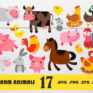 Farm animals svg,Farm Animals Clipart, Farm Clipart, Animals Clipart, Cute Farm Animals, Cow, Horse,Barn, Farm, Digital Paper,print file,svg