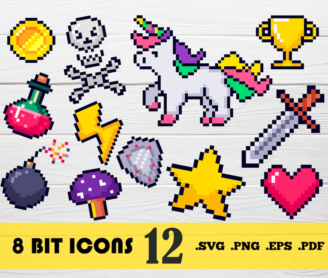 8 Bit Icons Svg,pixel Icons, Heart Pixel, Star Icon,unicorn Pixel Icon ...