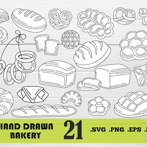 Svg de pan, elementos de panadería, silueta de svg de cocina Svg, svg casero, pan, baguette francesa, panadería menú de diseño, Food Svg, archivo de impresión