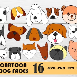 Cartoon dog faces svg, Dog head svg,Cute dog face svg, Puppy face, Dog png, Pet clipart, Baby animal clipart,print file,printable, svg file