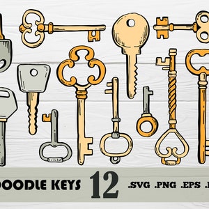 Doodle keys svg,Skeleton Keys Gold, Victorian key svg, Heart Lock keys svg, Keys svg, Key svg, vector key svg, print fil,printable, svg file