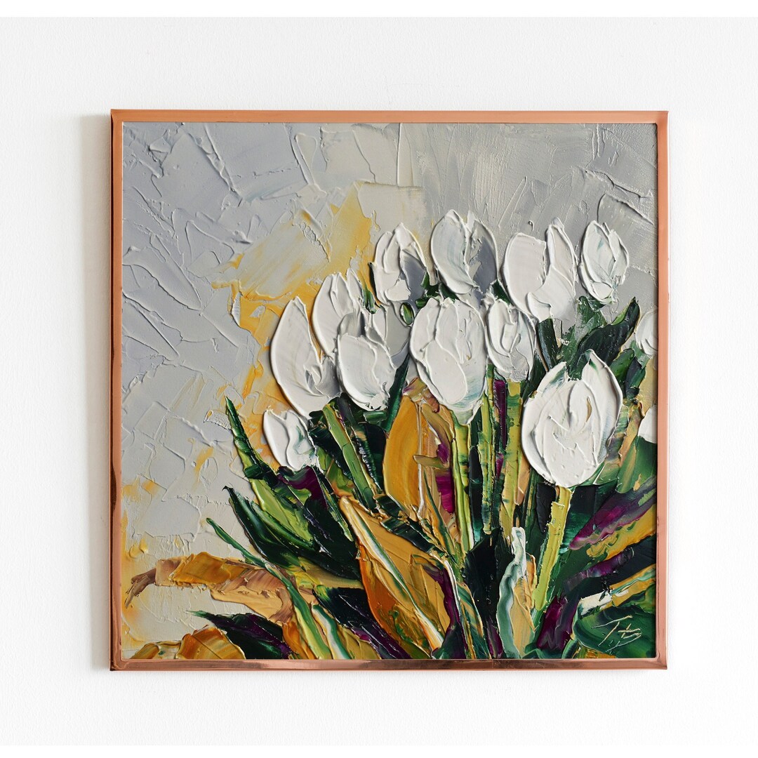 Floral Painting White Tulip Artwork Original Oil Art Gift for Etsy