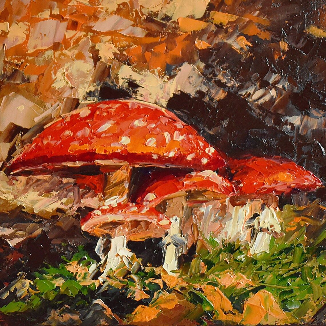 Mushrooms Original Art Oil Painting on Canvas Fly Agarics 10 Etsy UK
