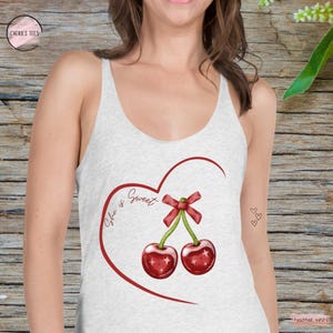 Women&#39;s Racerback Red Cherries Tank Top She is Sweet