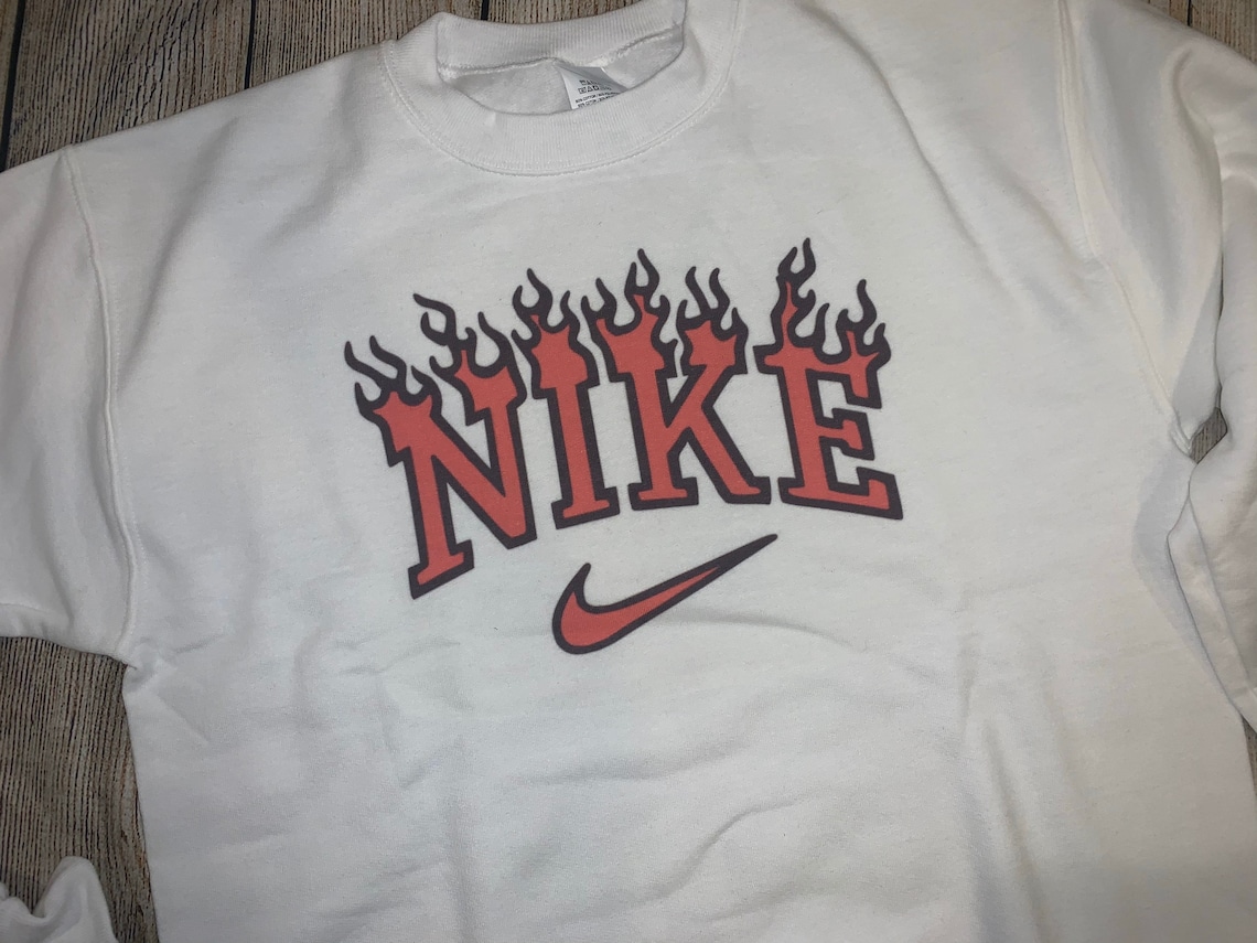 custom vintage nike flame sweatshirt