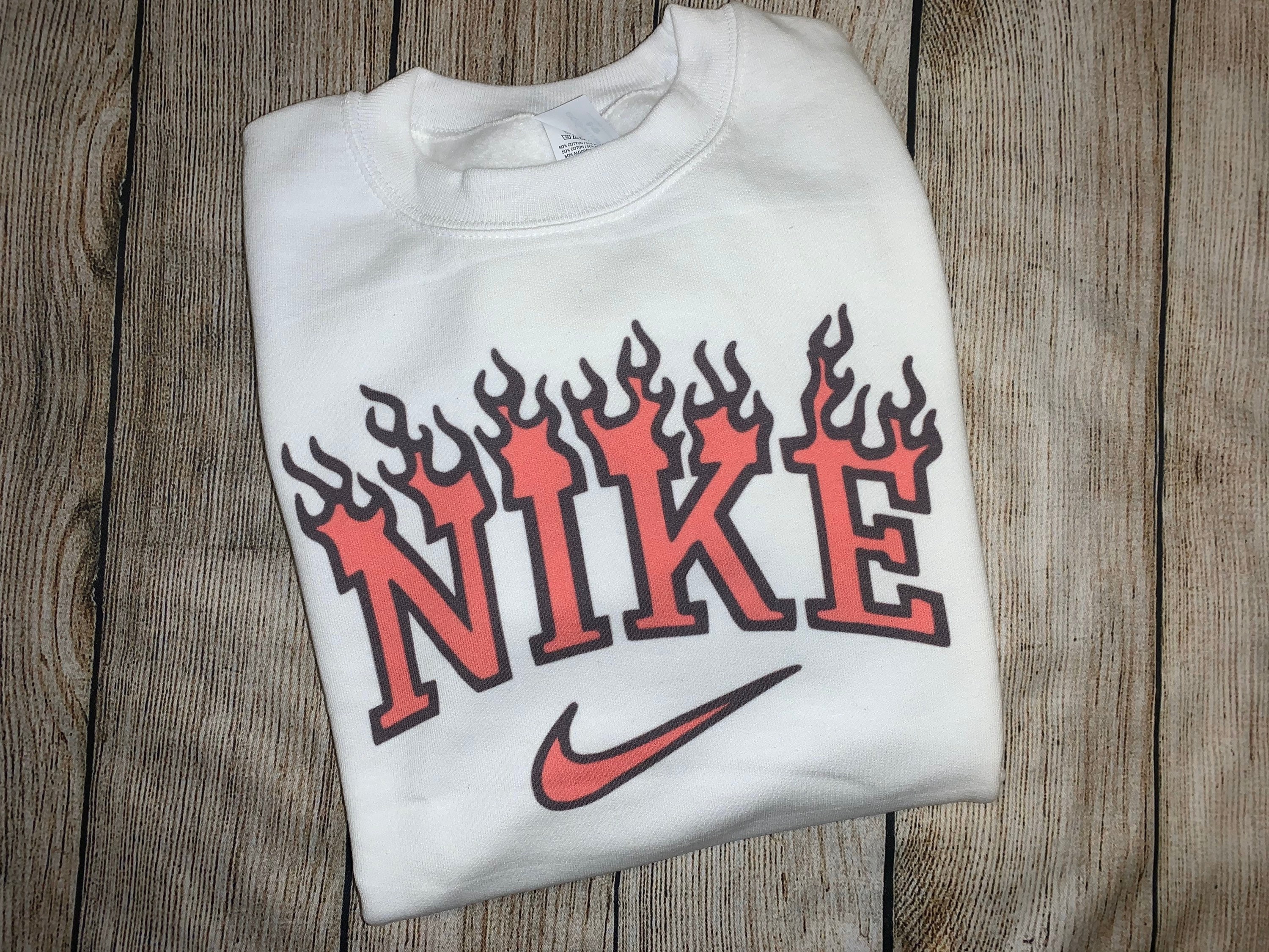 custom vintage nike flame sweatshirt