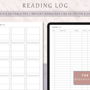 2 Arten von bearbeitbaren Leseprotokoll, Digital Reading Tracker, A4, A5, Letter, Half, Reading List Tracker Inserts, druckbare und bearbeitbare PDF-Dateien,