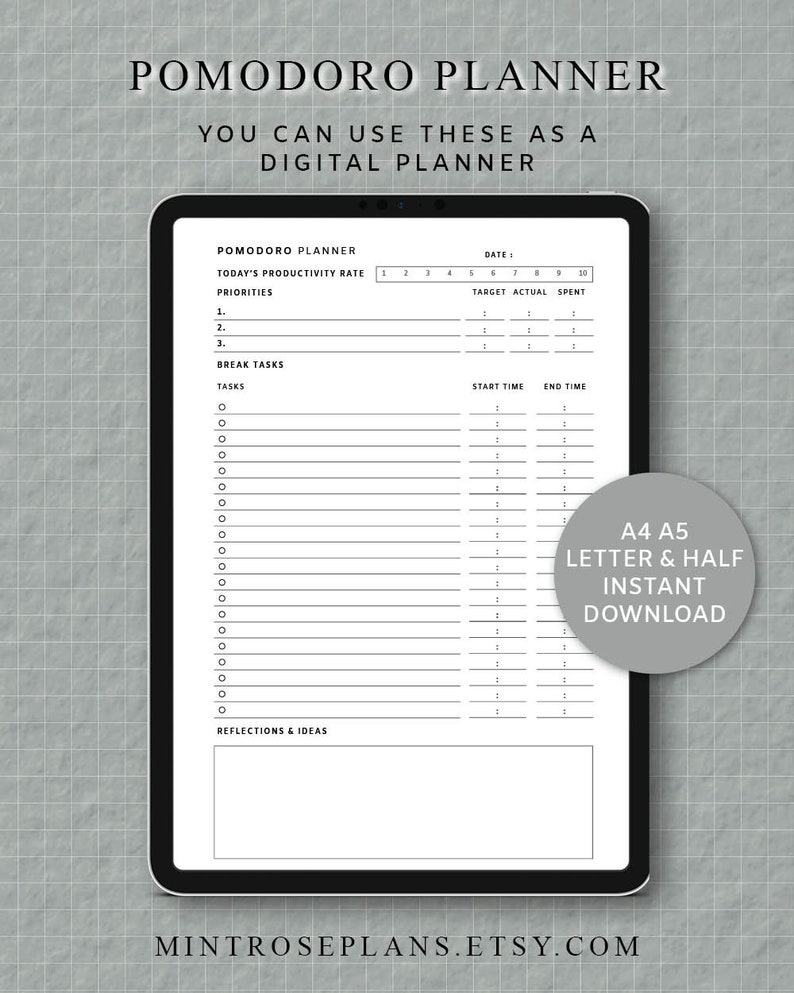 Pomodoro Planner Printable Project Planner Printable &amp; | Etsy