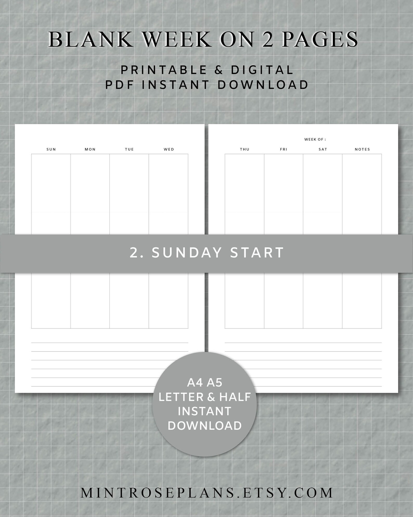 Blank Week on 2 Pages Printable Planner Pages Perfect for | Etsy