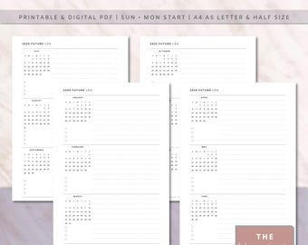 2025 Future Log Printable, Yearly Overview, Year on 4 Pages, Lined Calendar Inserts, A4, A5, Letter, Half, Printable & Digital
