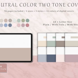96 Horizontal Neutral Color Two Tone Goodnotes Cover Set, Earthy Color Digital Journal Covers, Paper Textured iPad Cover, A4, Letter, PDF
