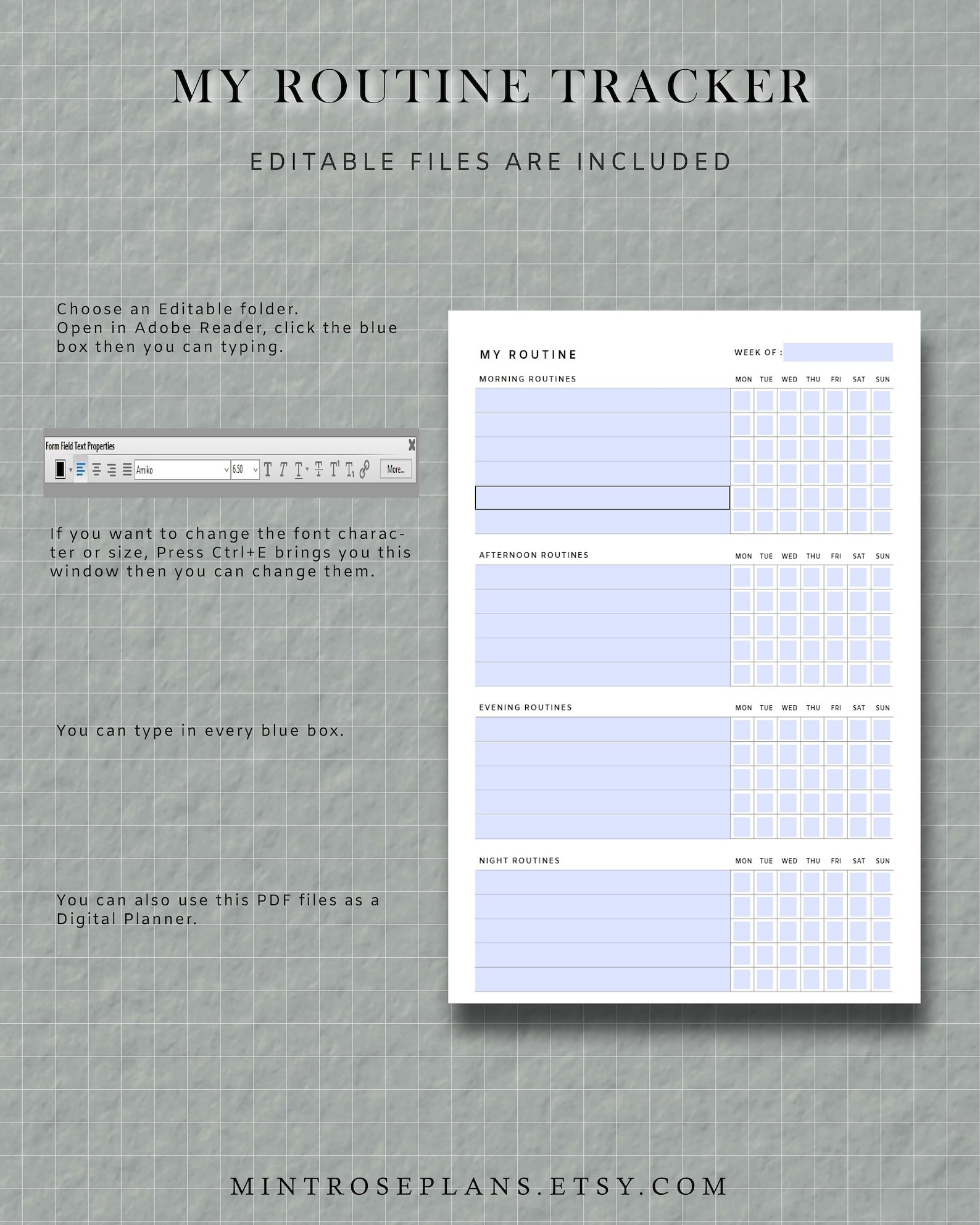 Daily Routine Tracker Printable & Editable PDF Weekly Habit | Etsy