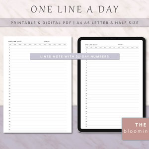 Minimalist One Line A Day Printable Journal, A4, A5, Letter, Half ...