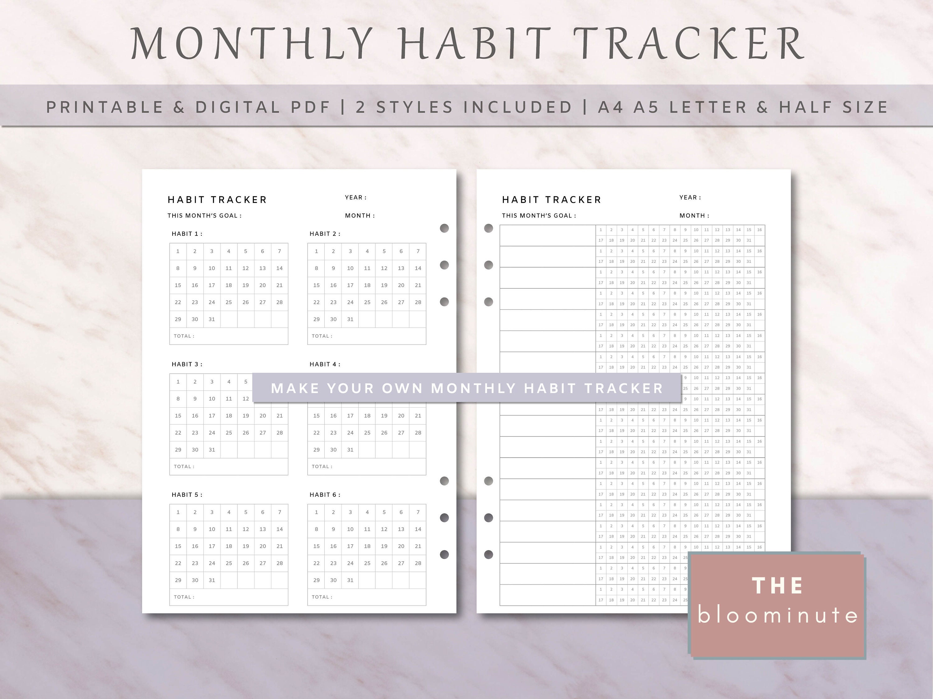 Printable Monthly Habit Tracker, Bullet Journal Tracker, A4 A5 Letter ...