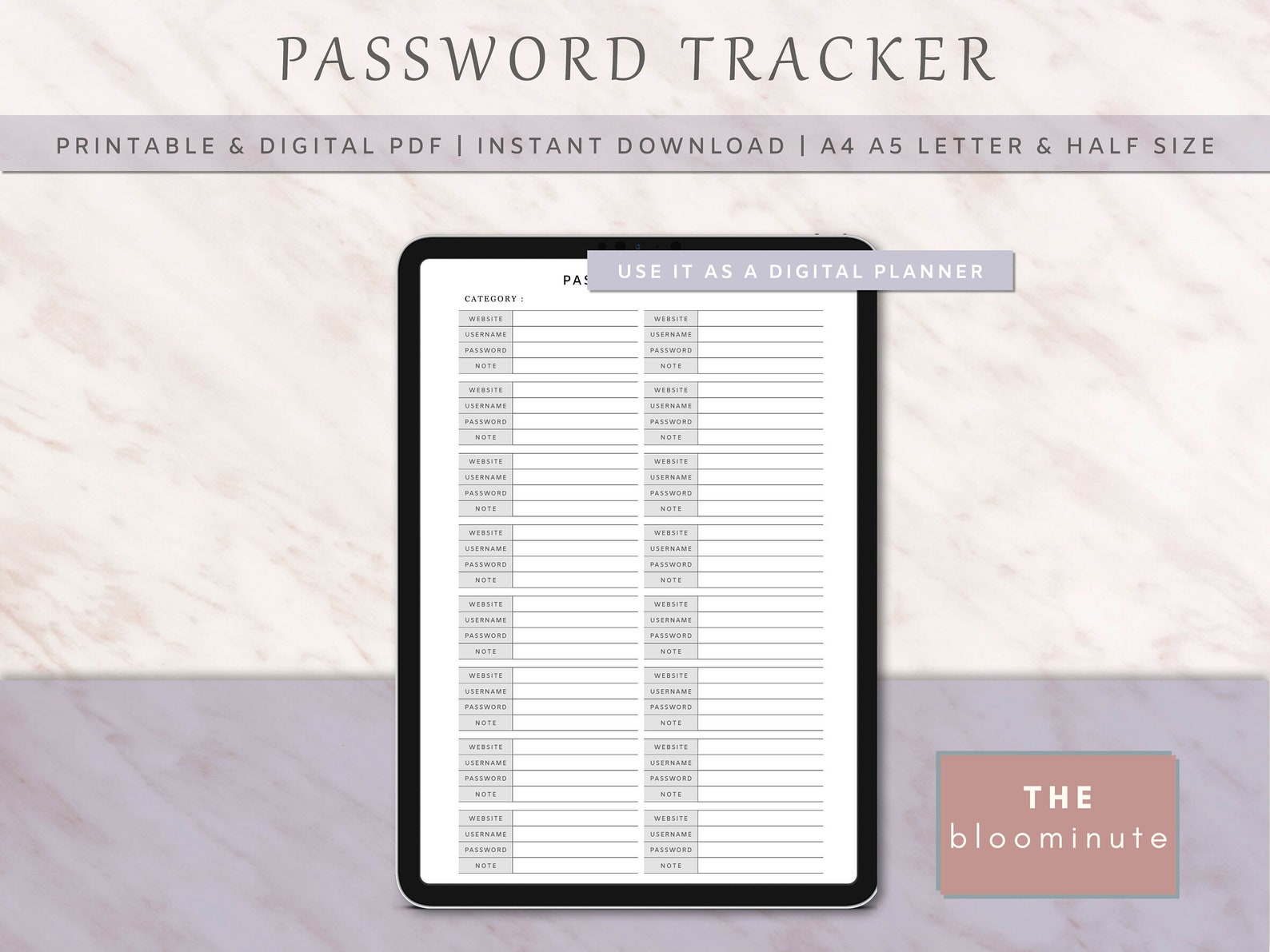 Keep Your Password List Printable | Password Tracker Templte | A4 A5 US ...