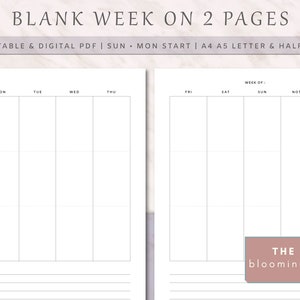 Blank Week on 2 Pages Printable Planner Pages Perfect for - Etsy