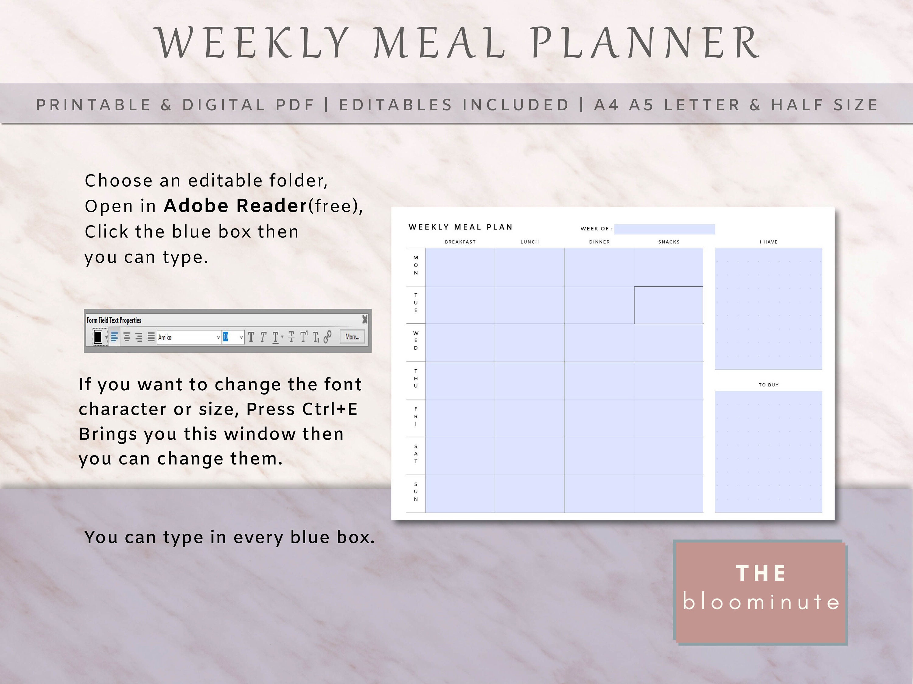 Editable Weekly Meal Planner Horizontal & Vertical Style A4 A5 US ...