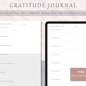 Diario de gratitud diario y semanal / Páginas de planificador consciente / Papeles imprimibles de reflexión interna / Diario de gratitud PDF / A4, A5, Carta, Mitad
