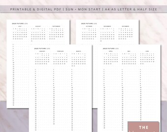 2025 Future Log Printable, Yearly Overview, Year on 4 Pages, Minimalist Bullet Journal Inserts, A4, A5, Letter, Half, Printable & Digital