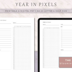 Year in Pixels Printable & Digital, Mood, Habit, Symptom, Migraine, Period Tracker, Bullet Journal Template, A4, A5, Letter, Half Letter