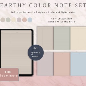 168 Earthy Color Digital Note Taking Templates, Dot, Lined, Cornell, Blank, Goodnotes, Notability, Noteshelf, Xodo, A4&Letter, PDF, Vertical