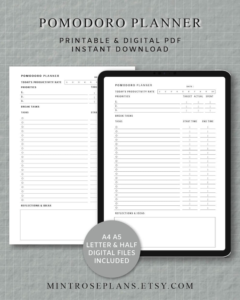 Pomodoro Planner Printable Project Planner Printable &amp; | Etsy