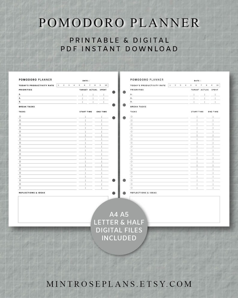 Pomodoro Planner Printable Project Planner Printable &amp; | Etsy