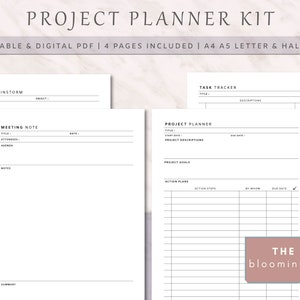 Printable & Digital Project Planner | Project Management PDF A4 A5 Letter Half | Project Tracker, Brainstorming, Task Triage, Meeting Notes