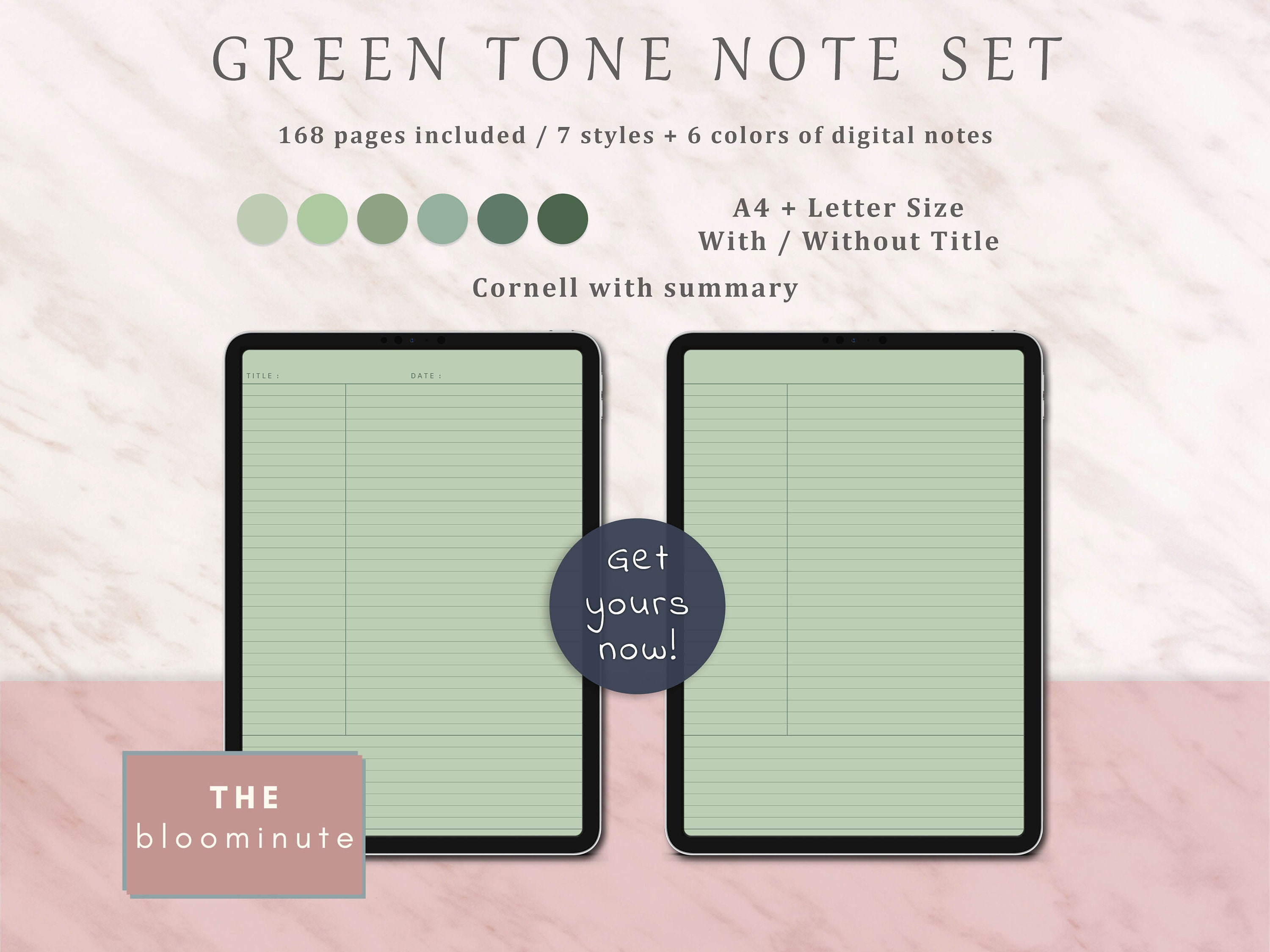 168 Green Color Digital Note Taking Template, Dot, Graph, Lined ...