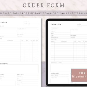 Editable Order Form Template PDF, Small Business Order Form Receipt, Minimalist Printable Order Tracker, A4, A5, Letter & Half, Fillable