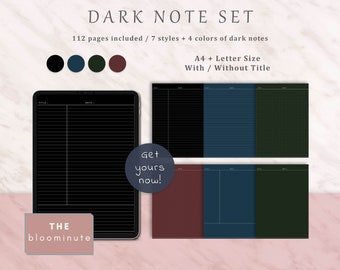 112 Dark Model Note Taking Template, Vertical, White Lined, Dot, Grid, Cornell, Blank, Goodnotes, Notability, Xodo, A4&US Letter