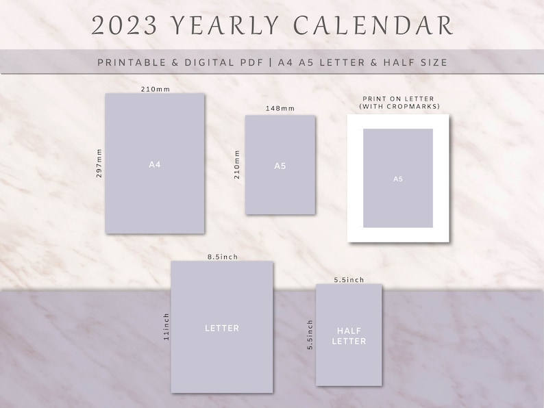 2023 Yearly Calendar Printable &amp; Digital A4 A5 Letter - Etsy