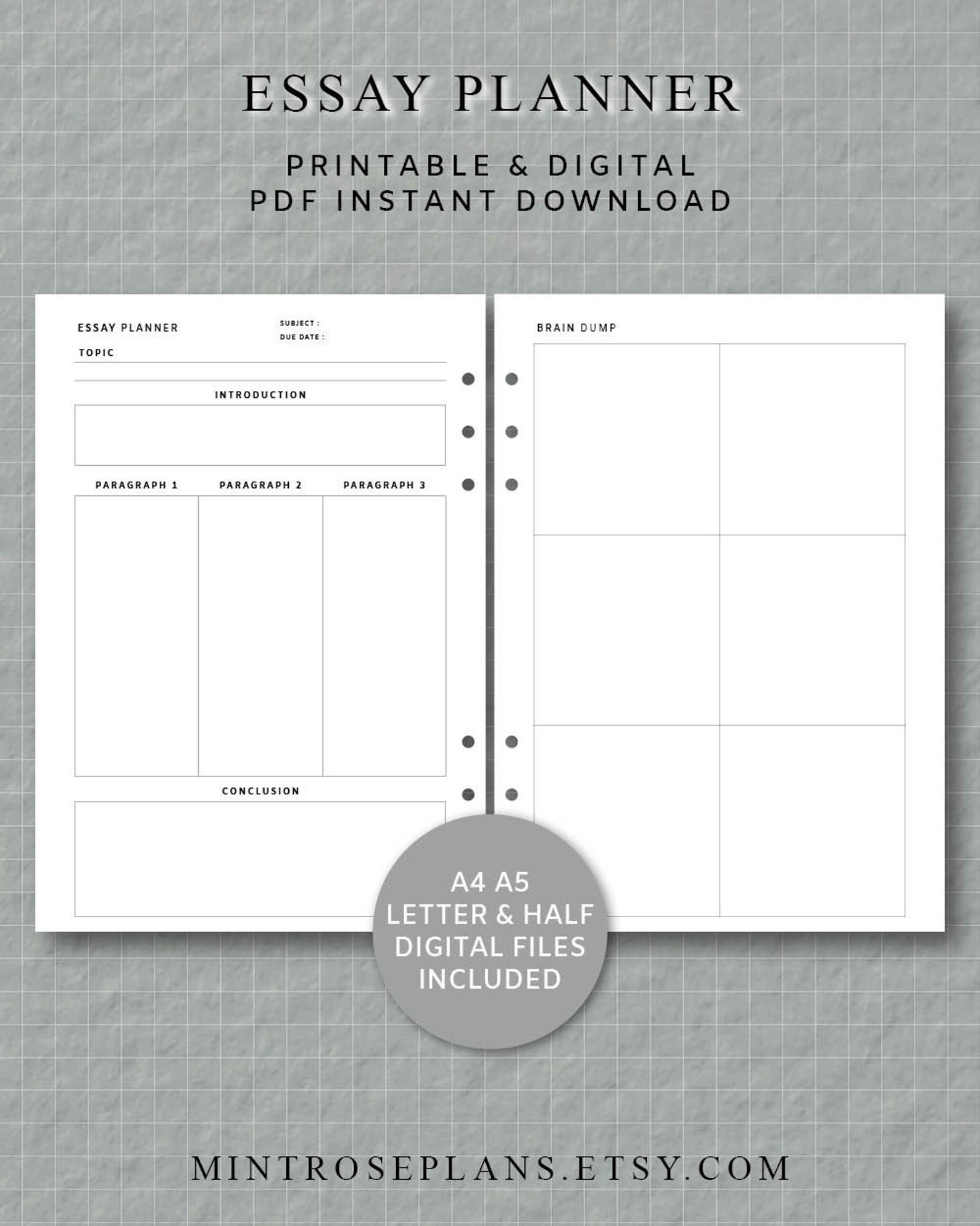 Essay Planner Printable for Student Essay Writing Template | Etsy