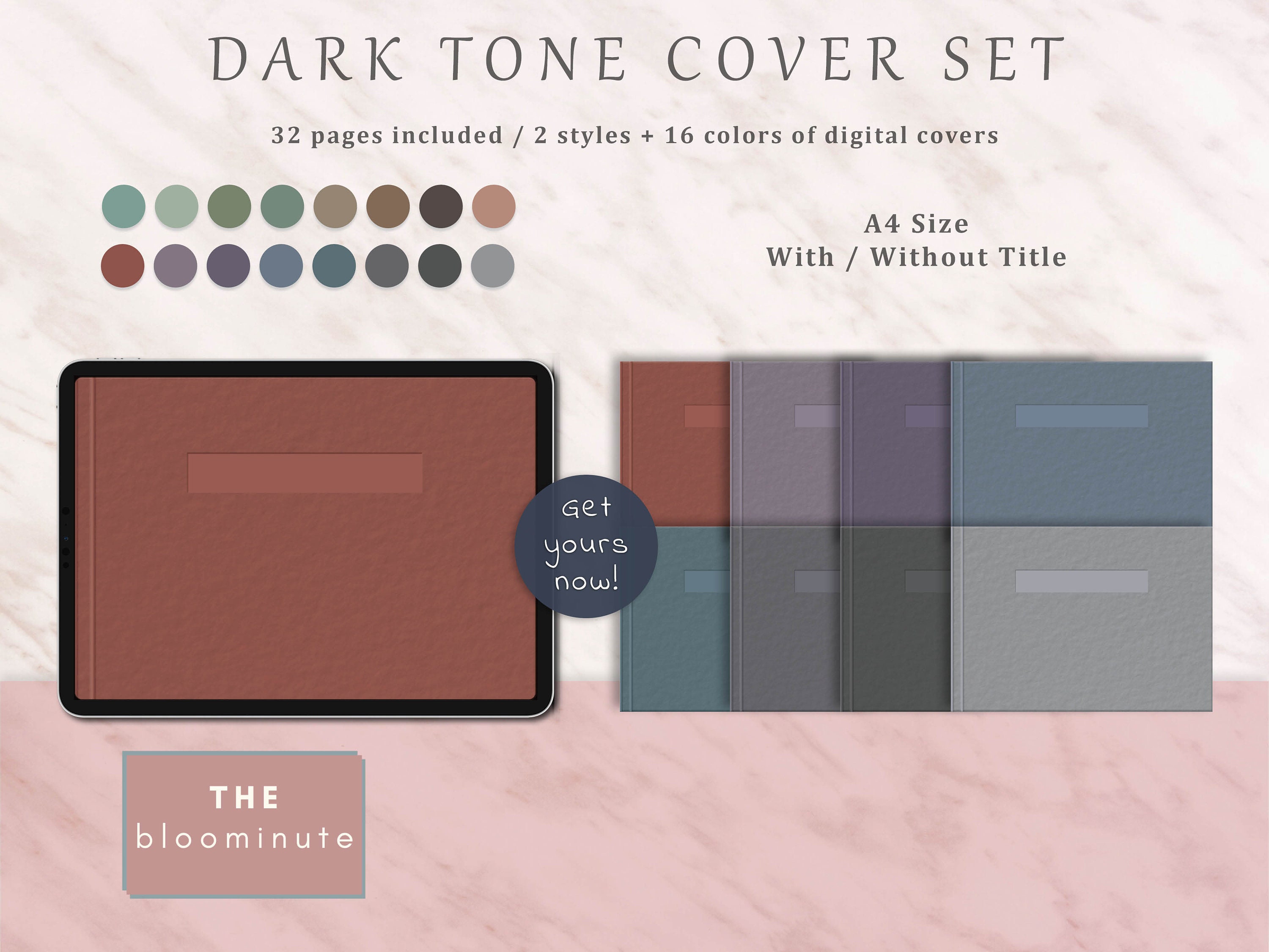 ダークカラーのデジタルノートブックカバー 横型、トーンダウンカラー