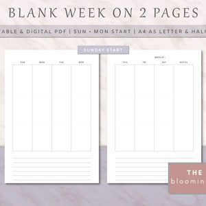 Blank Week on 2 Pages Printable Planner Pages Perfect for - Etsy