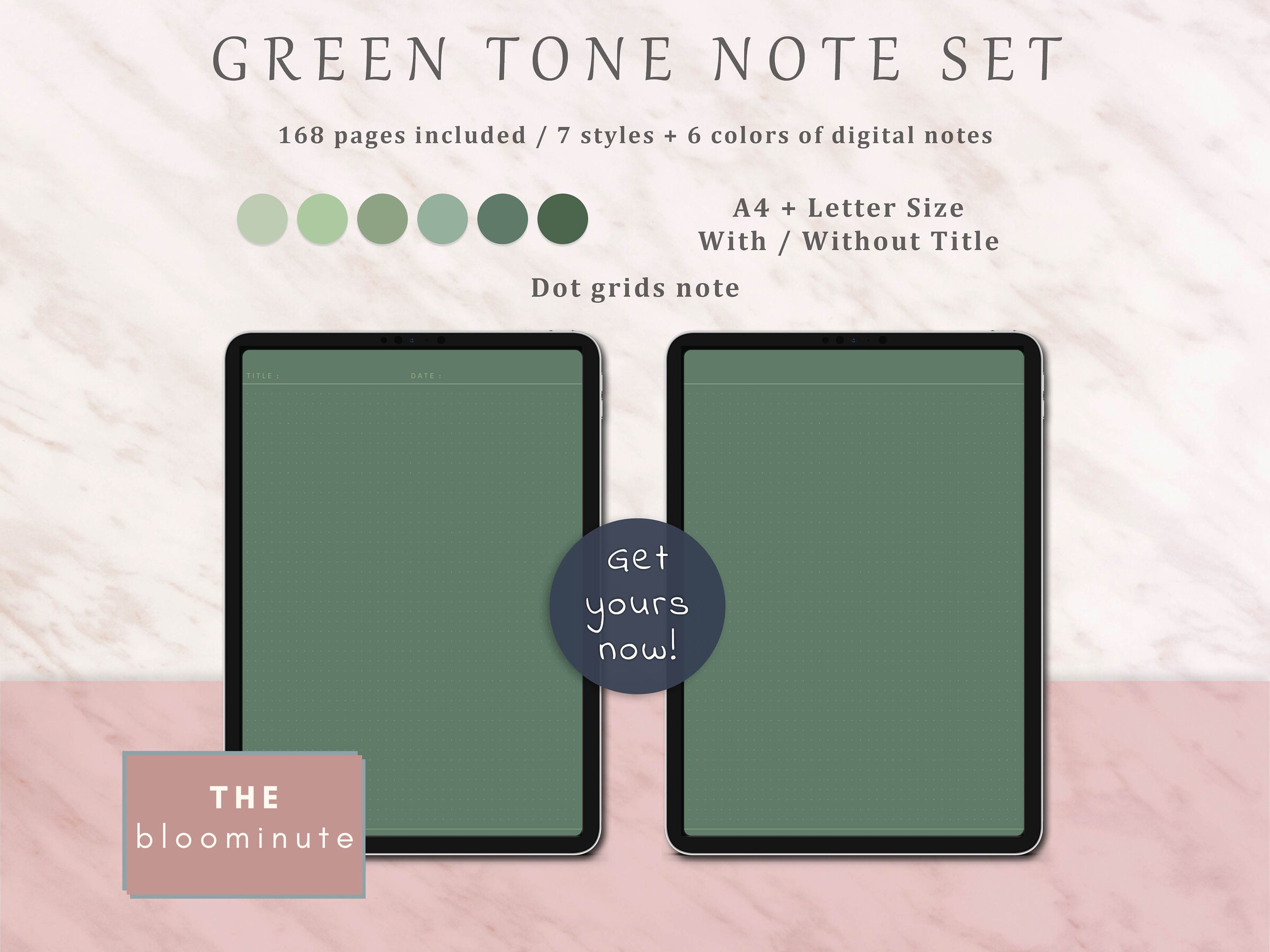 168 Green Color Digital Note Taking Template, Dot, Graph, Lined ...