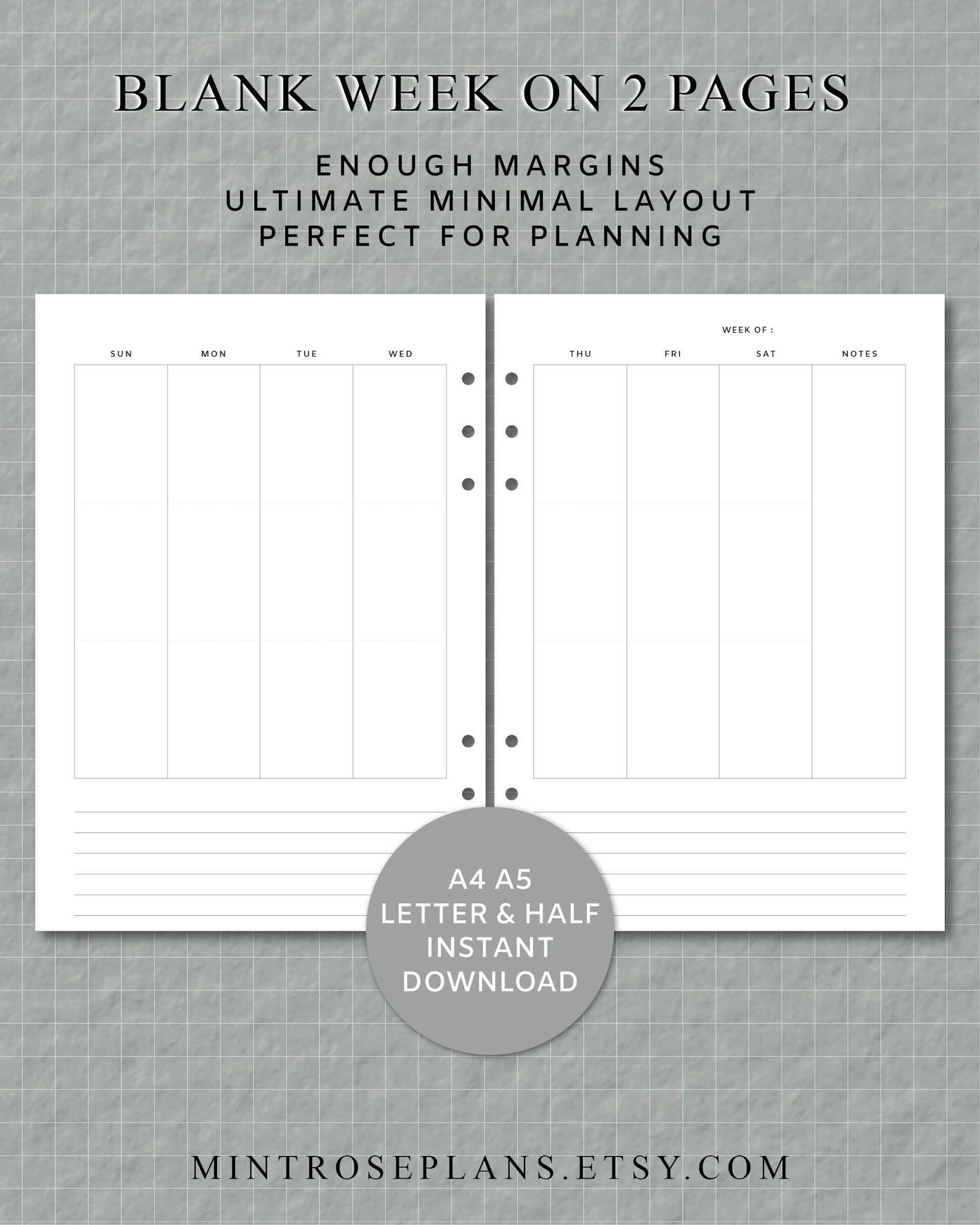 Blank Week on 2 Pages Printable Planner Pages Perfect for | Etsy
