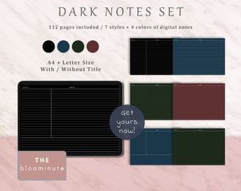 112 Dark Model Note Taking Template,Horizontal, White Lined, Dot, Grid, Cornell, Blank, Goodnotes, Notability, Xodo, A4&US Letter