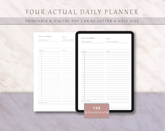 Su planificador diario real para productividad / Papel de agenda / Inserto de carpeta A4 A5 Carta, Mitad / Bullet Journal / Organizador diario PDF