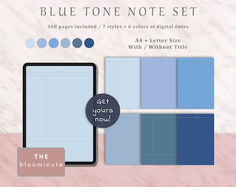 May include: A digital note set with 168 pages in 7 styles and 6 colors. The pages are blue and have lines, grids, and blank spaces. The note set is available in A4 and Letter sizes with or without a title.