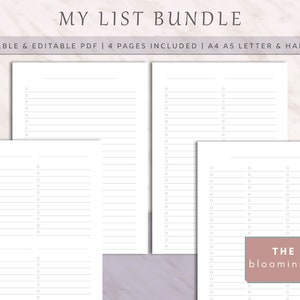 Bearbeitbare To Do Lists 4-in-1 Bundle | Blanko Checkliste Planer Einsatz | A4, A5, Letter, Half | Minimalistische Aufgabenverteilung | Bucket List Template