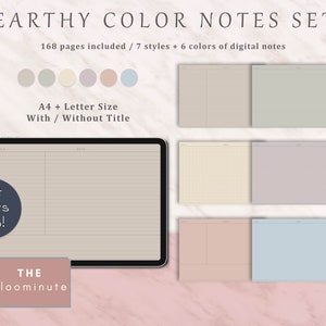 168 Horizontal Earthy Color Digital Note Taking Template, Dot, Grid, Line, Cornell, Blank, Goodnotes, Notability, Noteshelf, Xodo, A4&Letter