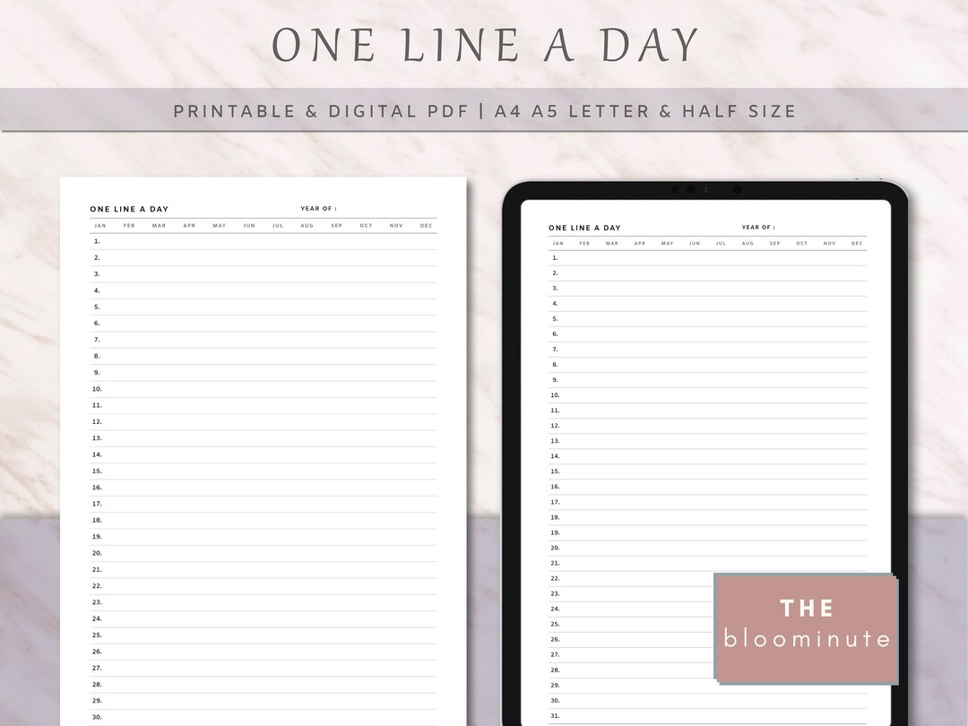 Minimalist One Line A Day Printable Journal, A4, A5, Letter, Half ...