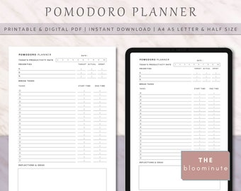Pomodoro Planner Printable, Project Planner, Printable & Digital,  A4, A5, Letter, Half Letter, Productivity Planner, Business Planner, PDF