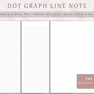 Papier do robienia notatek dla uczniów do wydrukowania | Wkłady do notatek w formie wykresu kropkowego i linii | Wydrukowany dziennik Bullet Journal | A4 A5 Letter, Half | Prosty papier w linie PDF