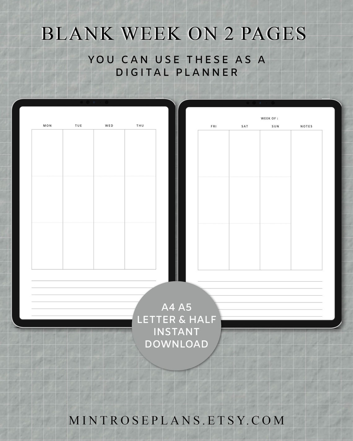 Blank Week on 2 Pages Printable Planner Pages Perfect for | Etsy