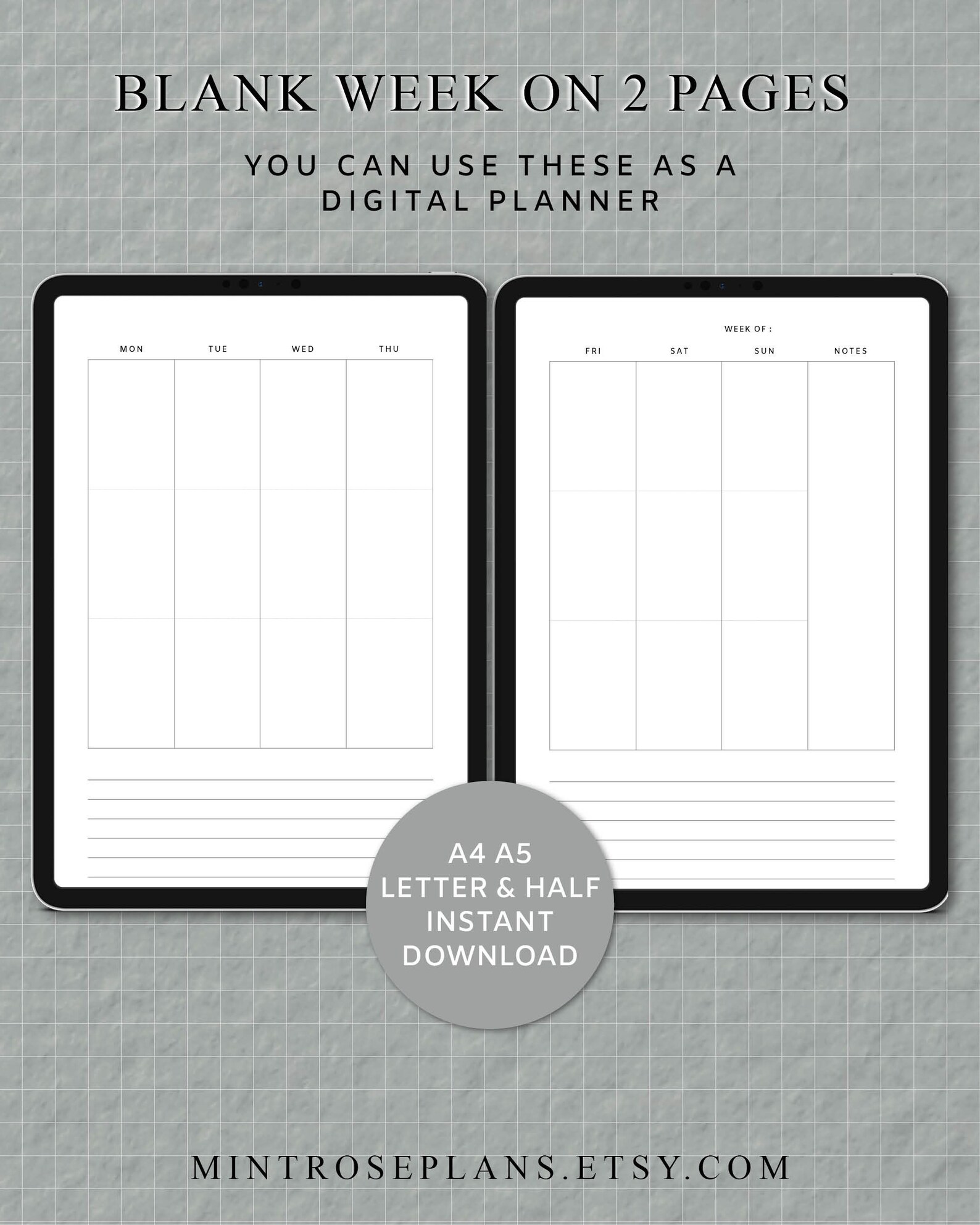 Blank Week on 2 Pages Printable Planner Pages Perfect for | Etsy