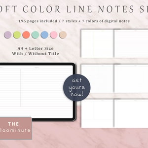 196 Horizontal Soft Color Line Note Taking Templates, Dot, Grid, Lined, Cornell, Blank, Goodnotes, Notability, Noteshelf, Xodo, A4&Letter