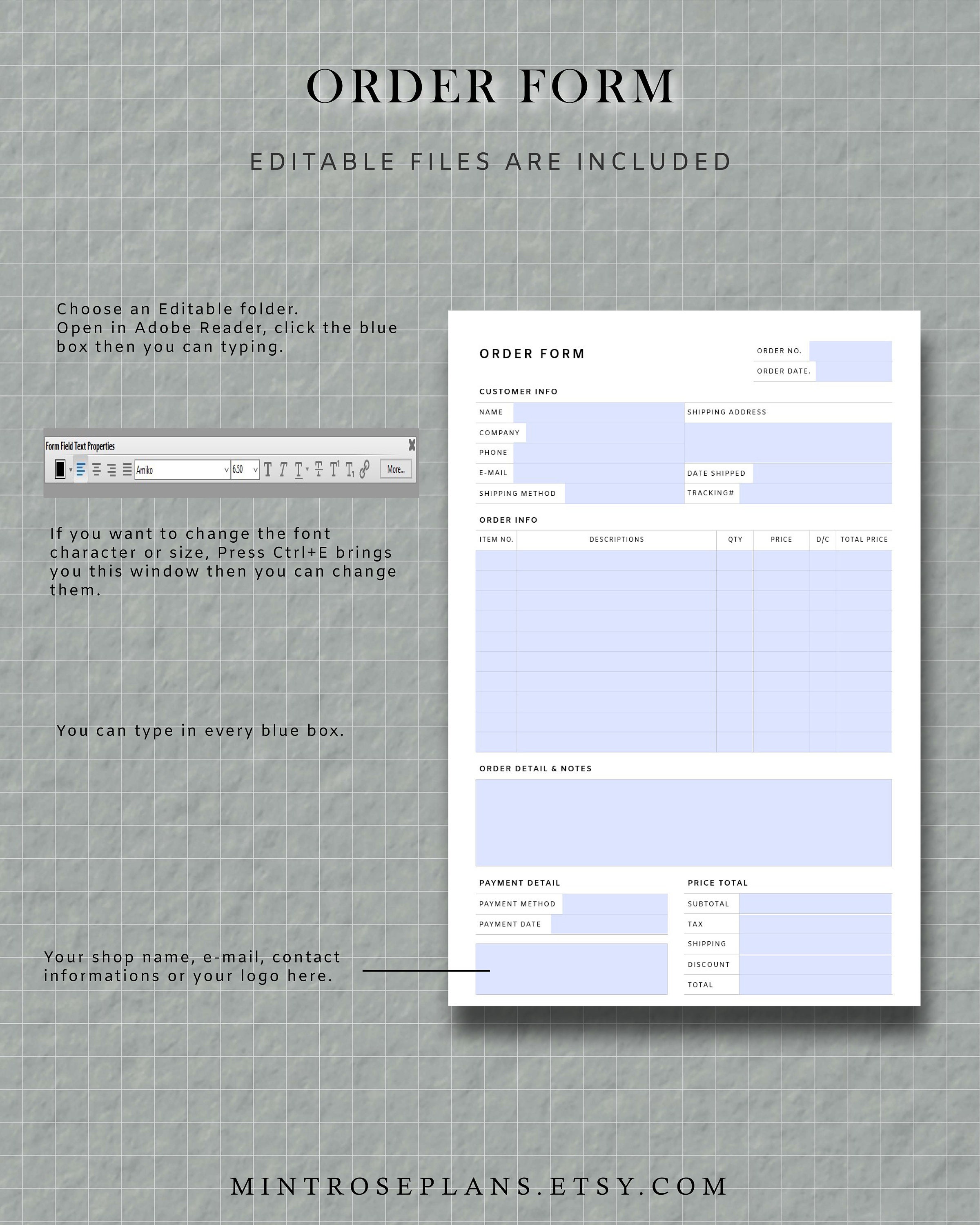 Editable Order Form Template PDF Small Business Order Form | Etsy